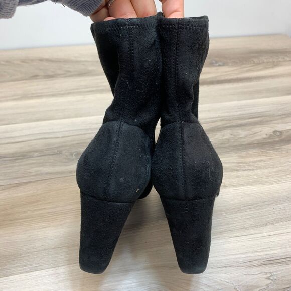PRADA Black Italian Suede Leather High Heel Ankle Boots Square Toe EU 38.5 7.5 - Picture 7 of 13